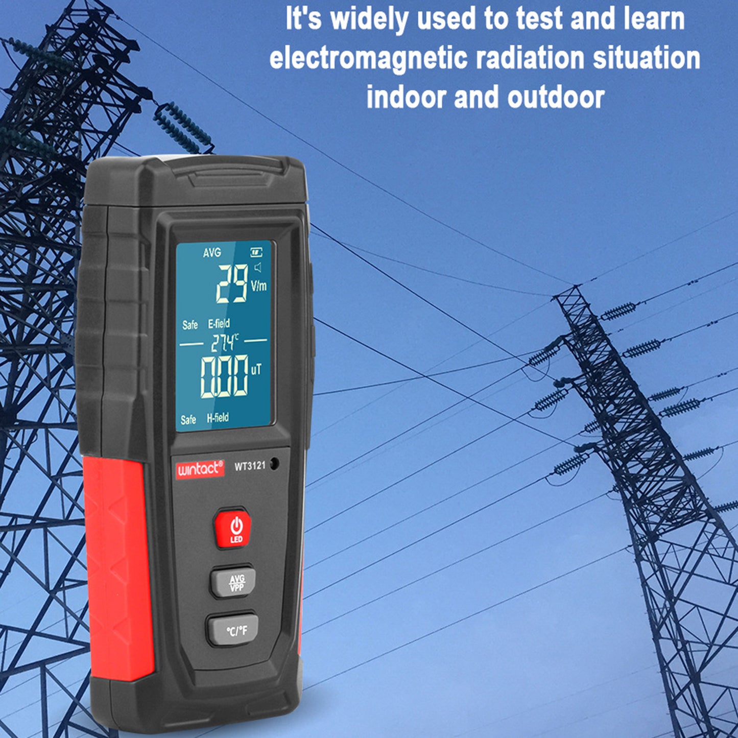 Uniqkart WT3121 Digital LCD EMF Meter Electromagnetic Radiation Tester Electric Field Magnetic Field Dosimeter Handheld Detector
