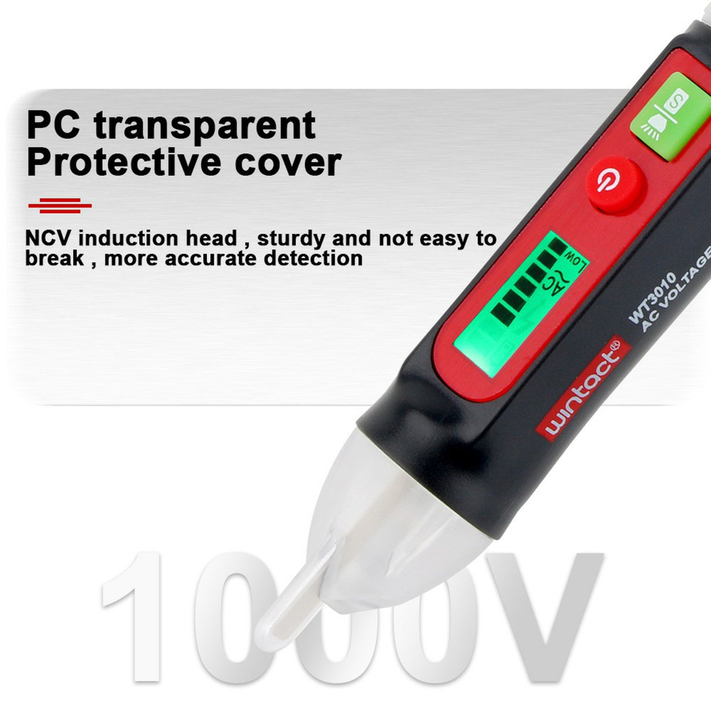 Uniqkart WT3010 AC Voltage Detector NCV Electric Tester Pen 12-1000V Handheld Breakpoint Finder with Flashlight/Alarm