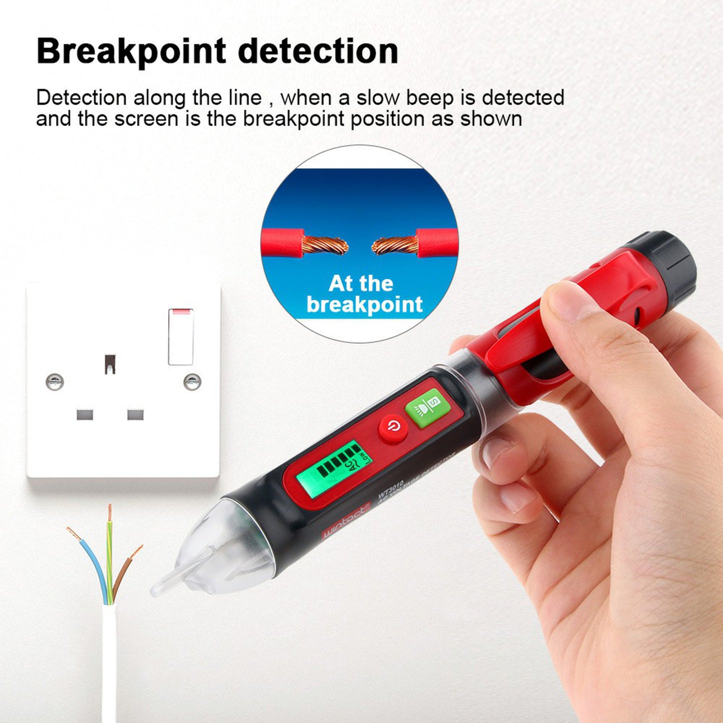Uniqkart WT3010 AC Voltage Detector NCV Electric Tester Pen 12-1000V Handheld Breakpoint Finder with Flashlight/Alarm