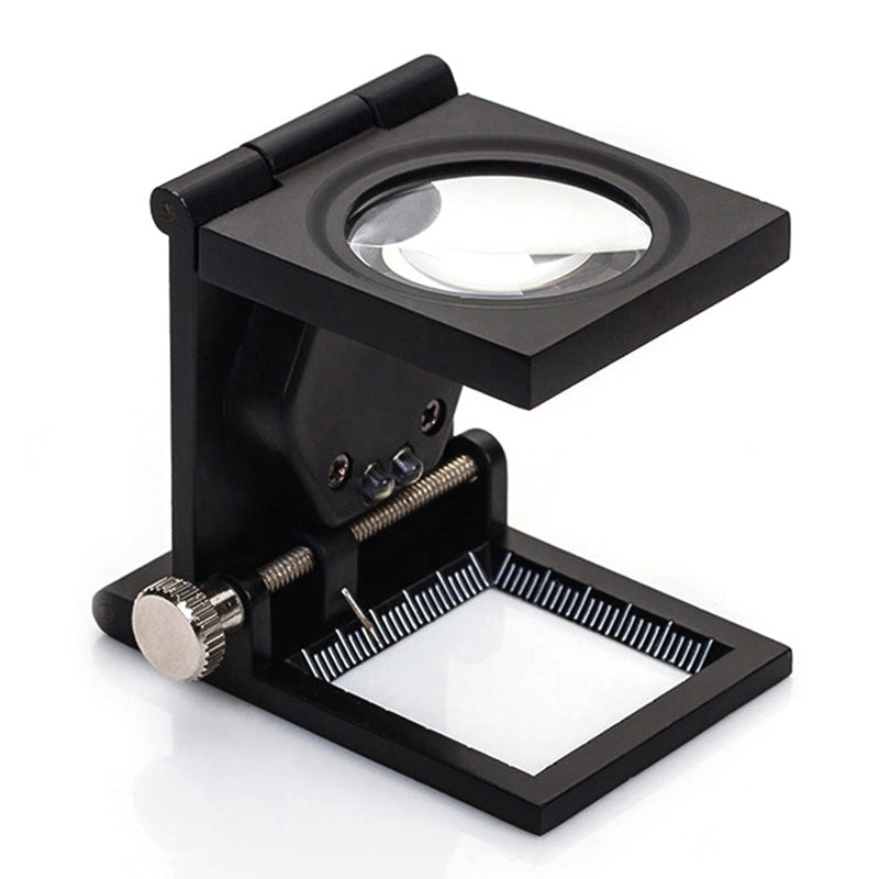 905A 10X Dual LED Light Optical Glass Metal Foldable Magnifying Glass Cloth Observing Magnifier with Scale