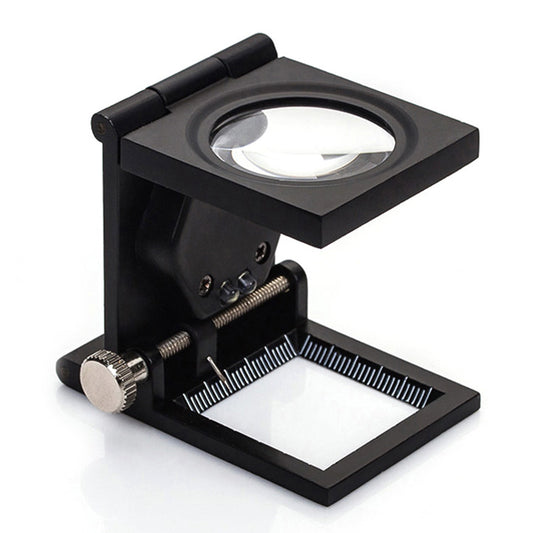 905A 10X Dual LED Light Optical Glass Metal Foldable Magnifying Glass Cloth Observing Magnifier with Scale
