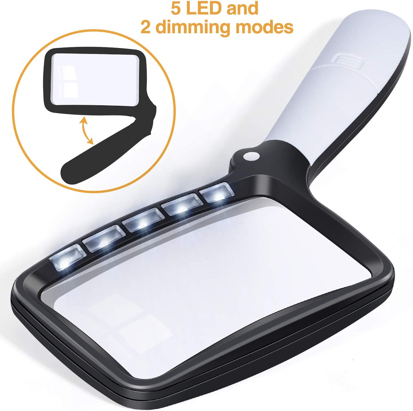 10863 2X Handheld Foldable Reading Magnifying Glass Rectangle Magnifier Loupe with LED Light