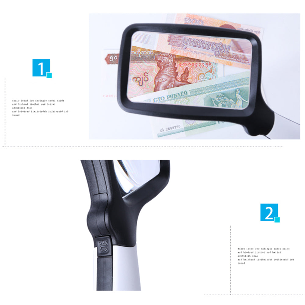 10863 2X Handheld Foldable Reading Magnifying Glass Rectangle Magnifier Loupe with LED Light