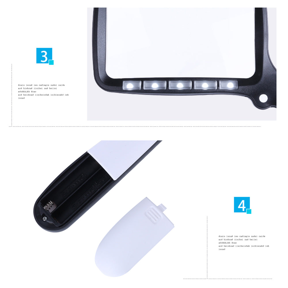 10863 2X Handheld Foldable Reading Magnifying Glass Rectangle Magnifier Loupe with LED Light