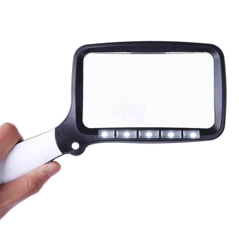 10863 2X Handheld Foldable Reading Magnifying Glass Rectangle Magnifier Loupe with LED Light