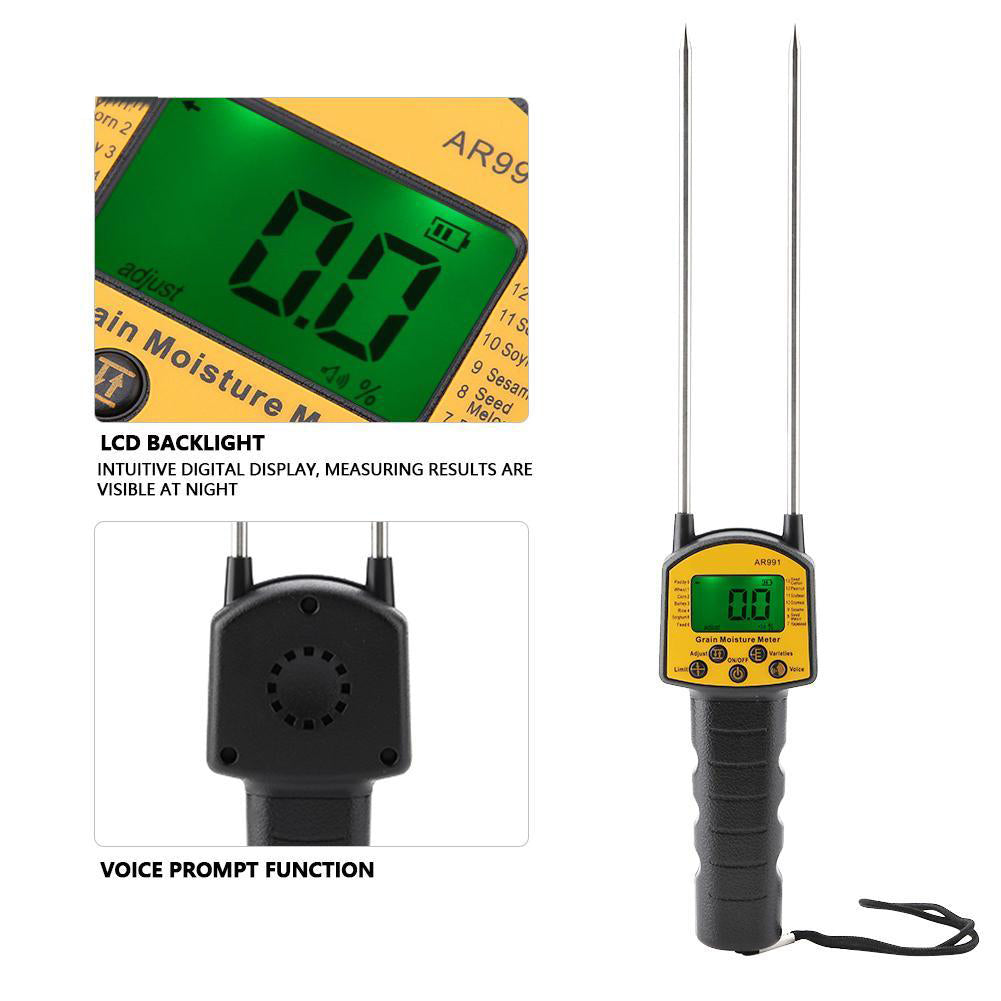 AR991 Digital Moisture Meter Cereal Moisture Meter Smart Sensor for Use In Corn Wheat Rice Grains Wheat Flour Seed (No FDA Certification)