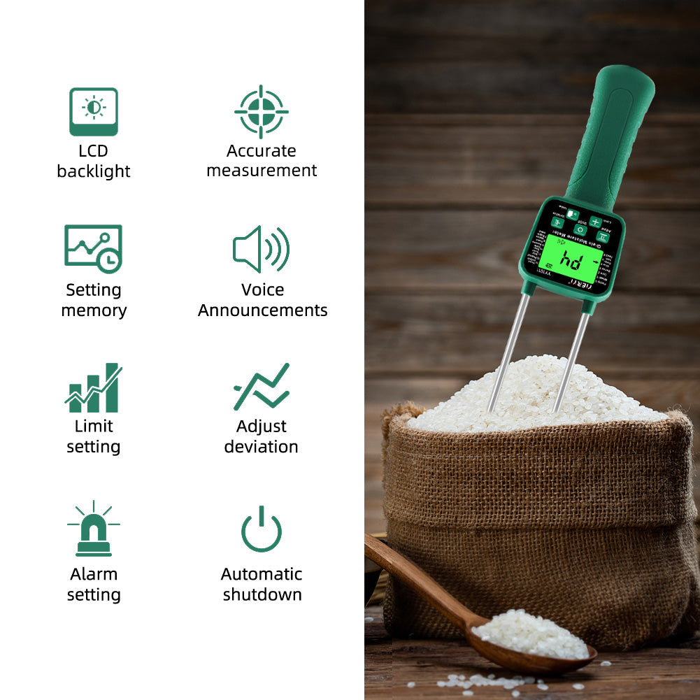 YIERYI YY-1011 Grain Water Meter Digital LCD Backlit Grain Humidity Meter for Corn Rice Peanut Soybean, Voice Announcement