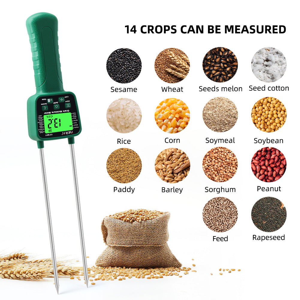 YIERYI YY-1011 Grain Water Meter Digital LCD Backlit Grain Humidity Meter for Corn Rice Peanut Soybean, Voice Announcement