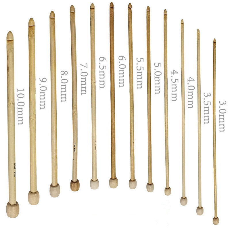 12Pcs Afghan Tunisian Bamboo Crochet Hooks Knitting Needles, Size 3.0-10.0mm