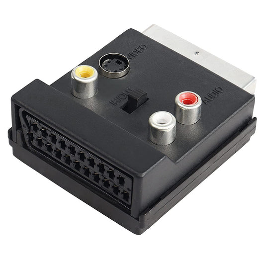 Uniqkart 21 Pin Scart Male to Female S-Video 3 RCA Adapter Switchable In Out Audio Converter