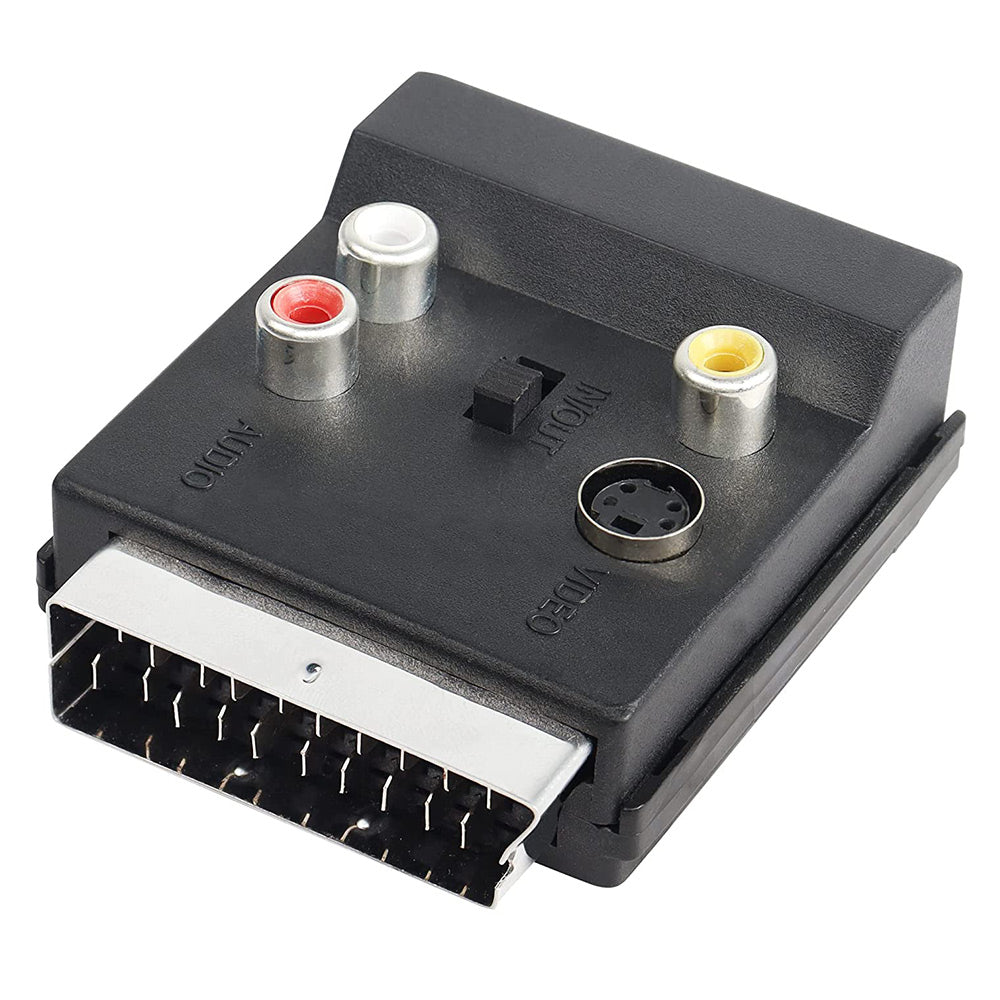 Uniqkart 21 Pin Scart Male to Female S-Video 3 RCA Adapter Switchable In Out Audio Converter