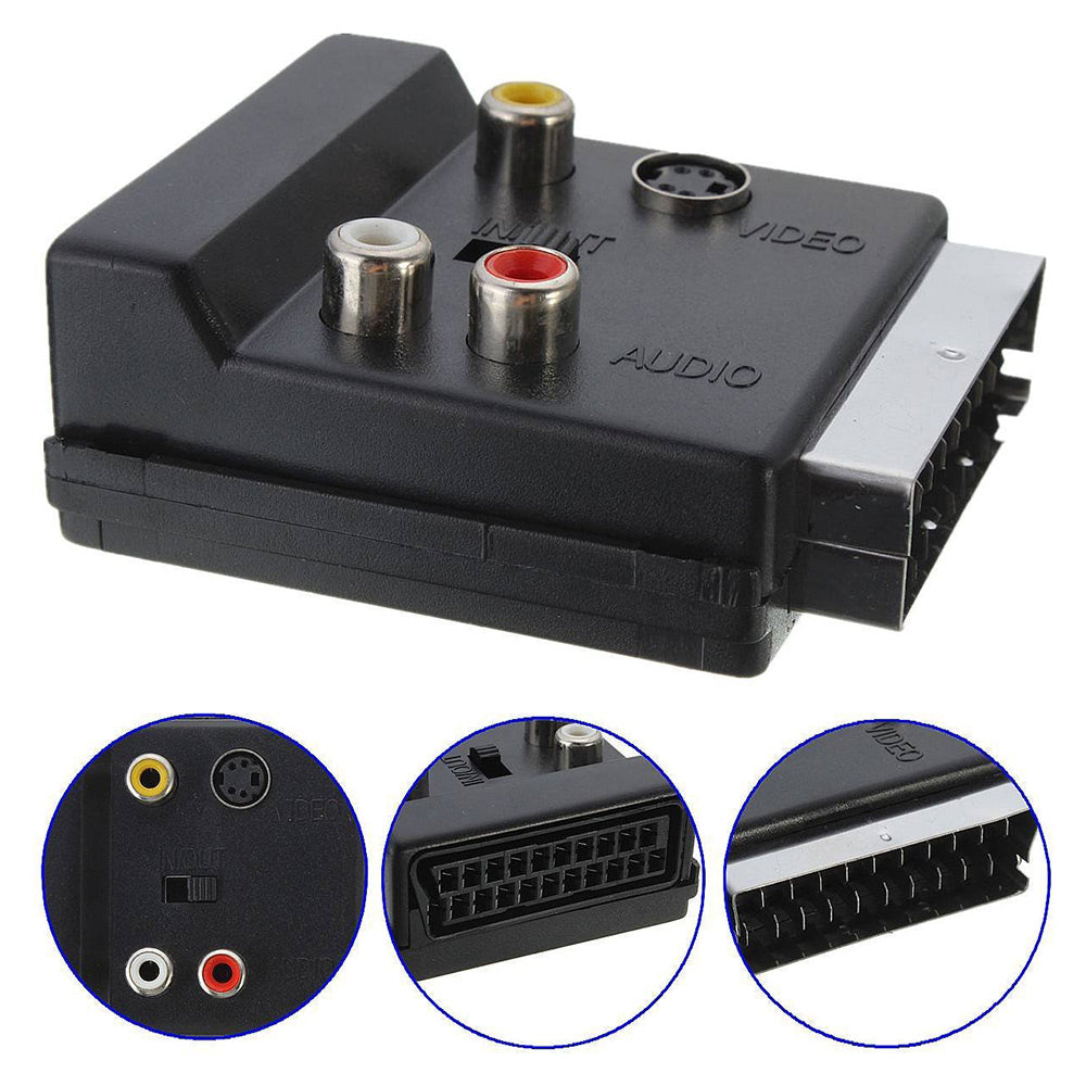 Uniqkart 21 Pin Scart Male to Female S-Video 3 RCA Adapter Switchable In Out Audio Converter