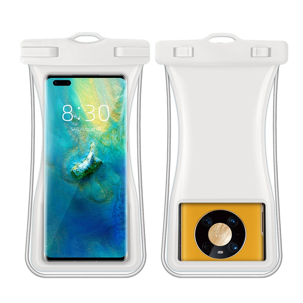 TPU Waterproof Bag for Under 7.2-inches Mobile Phone Beach Pool Phone Dry Bag with Floating Airbag - White