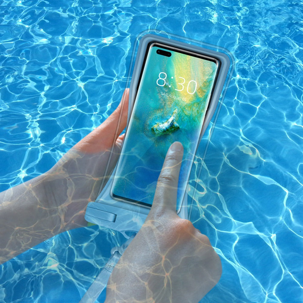 TPU Waterproof Bag for Under 7.2-inches Mobile Phone Beach Pool Phone Dry Bag with Floating Airbag - White
