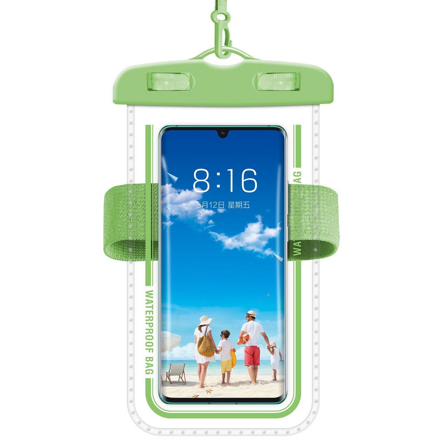 PVC Waterproof Phone Bag for Under 7.2-inches Mobile Phone Water Resistant Pouch with Strap for Swimming - Green