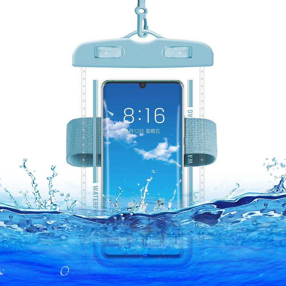 PVC Waterproof Phone Bag for Under 7.2-inches Mobile Phone Water Resistant Pouch with Strap for Swimming - Grey Blue
