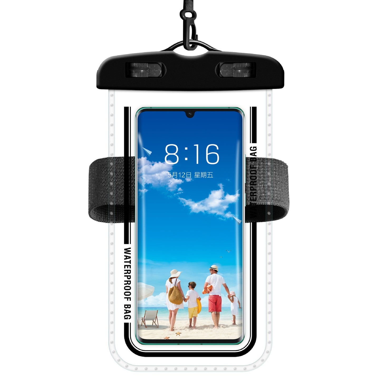PVC Waterproof Phone Bag for Under 7.2-inches Mobile Phone Water Resistant Pouch with Strap for Swimming - Black