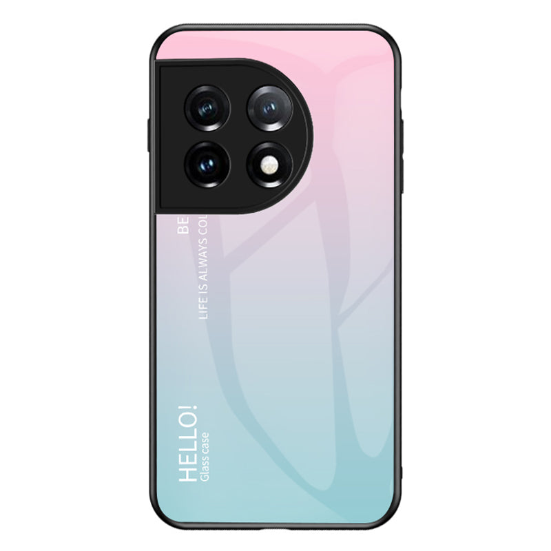 For OnePlus 11 5G Gradient Color Phone Case Anti-Scratch Tempered Glass + PC Back TPU Frame Hybrid Cover - Gradient Pink Blue