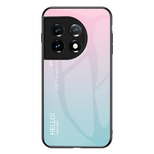 For OnePlus 11 5G Gradient Color Phone Case Anti-Scratch Tempered Glass + PC Back TPU Frame Hybrid Cover - Gradient Pink Blue