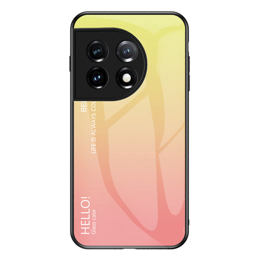 For OnePlus 11 5G Gradient Color Phone Case Anti-Scratch Tempered Glass + PC Back TPU Frame Hybrid Cover - Gradient Yellow