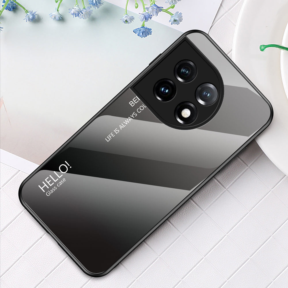 For OnePlus 11 5G Gradient Color Phone Case Anti-Scratch Tempered Glass + PC Back TPU Frame Hybrid Cover - Gradient Black Grey