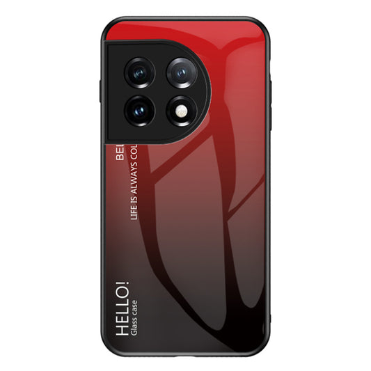 For OnePlus 11 5G Gradient Color Phone Case Anti-Scratch Tempered Glass + PC Back TPU Frame Hybrid Cover - Gradient Red