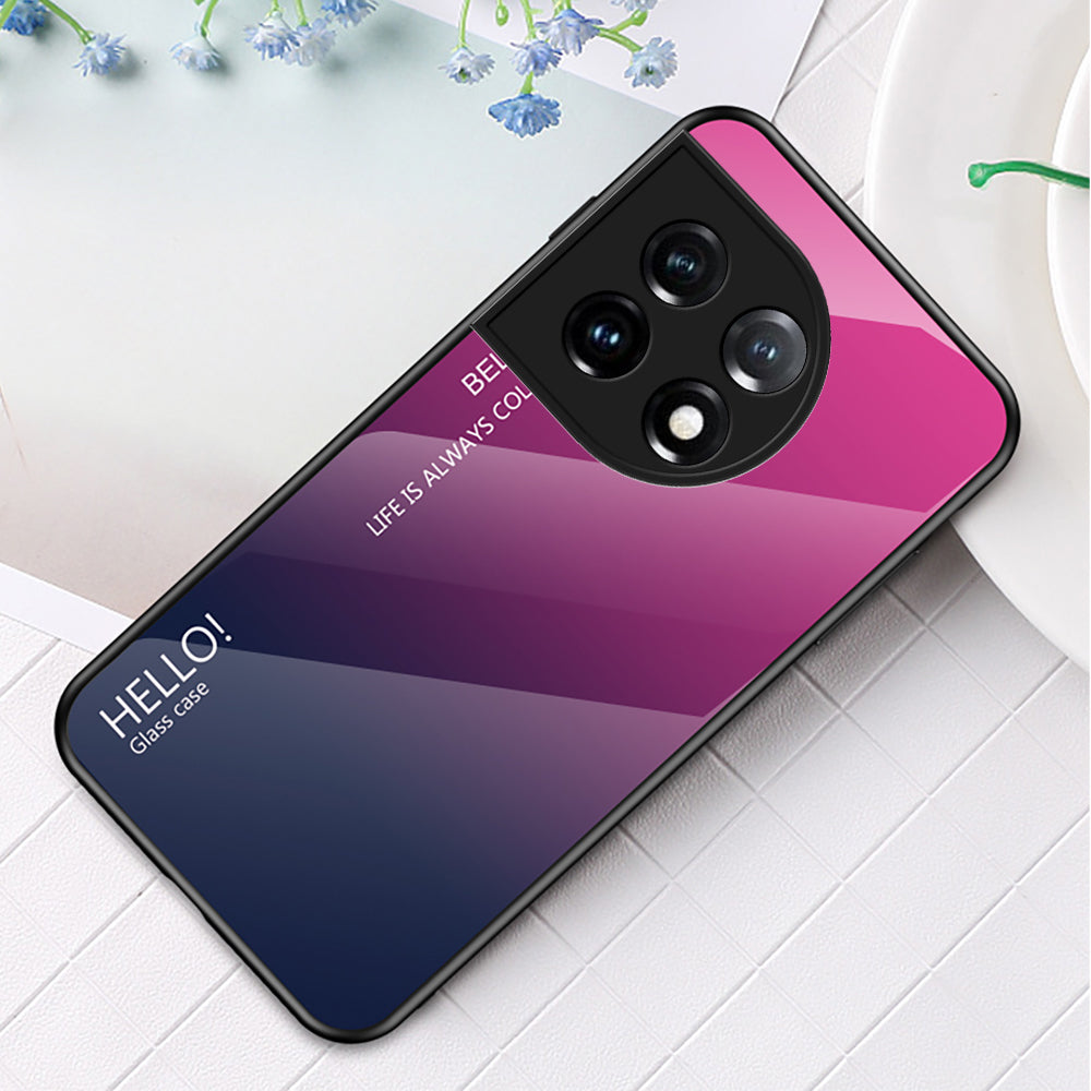 For OnePlus 11 5G Gradient Color Phone Case Anti-Scratch Tempered Glass + PC Back TPU Frame Hybrid Cover - Gradient Rose