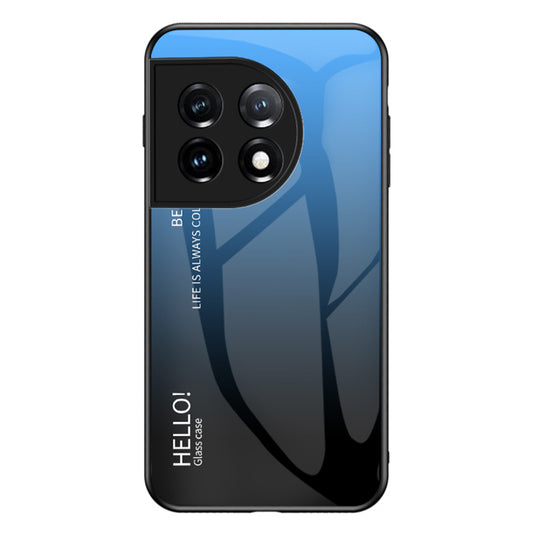 For OnePlus 11 5G Gradient Color Phone Case Anti-Scratch Tempered Glass + PC Back TPU Frame Hybrid Cover - Gradient Blue Black