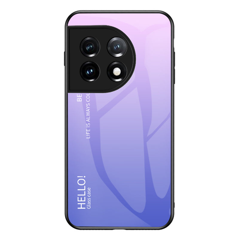 For OnePlus 11 5G Gradient Color Phone Case Anti-Scratch Tempered Glass + PC Back TPU Frame Hybrid Cover - Gradient Pink Purple