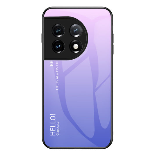 For OnePlus 11 5G Gradient Color Phone Case Anti-Scratch Tempered Glass + PC Back TPU Frame Hybrid Cover - Gradient Pink Purple