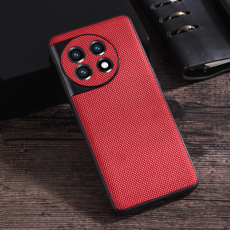 For OnePlus 11 5G Nylon Coated TPU Phone Case Woven Texture Anti-Slip Anti-Scratch Cover - Red