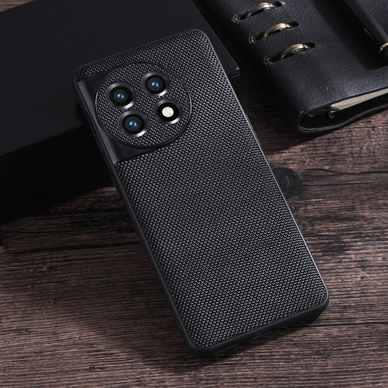 For OnePlus 11 5G Nylon Coated TPU Phone Case Woven Texture Anti-Slip Anti-Scratch Cover - Black