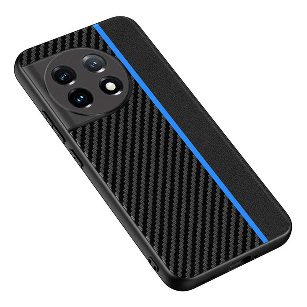 For OnePlus 11 5G PU Leather Coated TPU Case Ultra Slim Carbon Fiber Texture Anti-scratch Phone Cover - Solid Color / Green