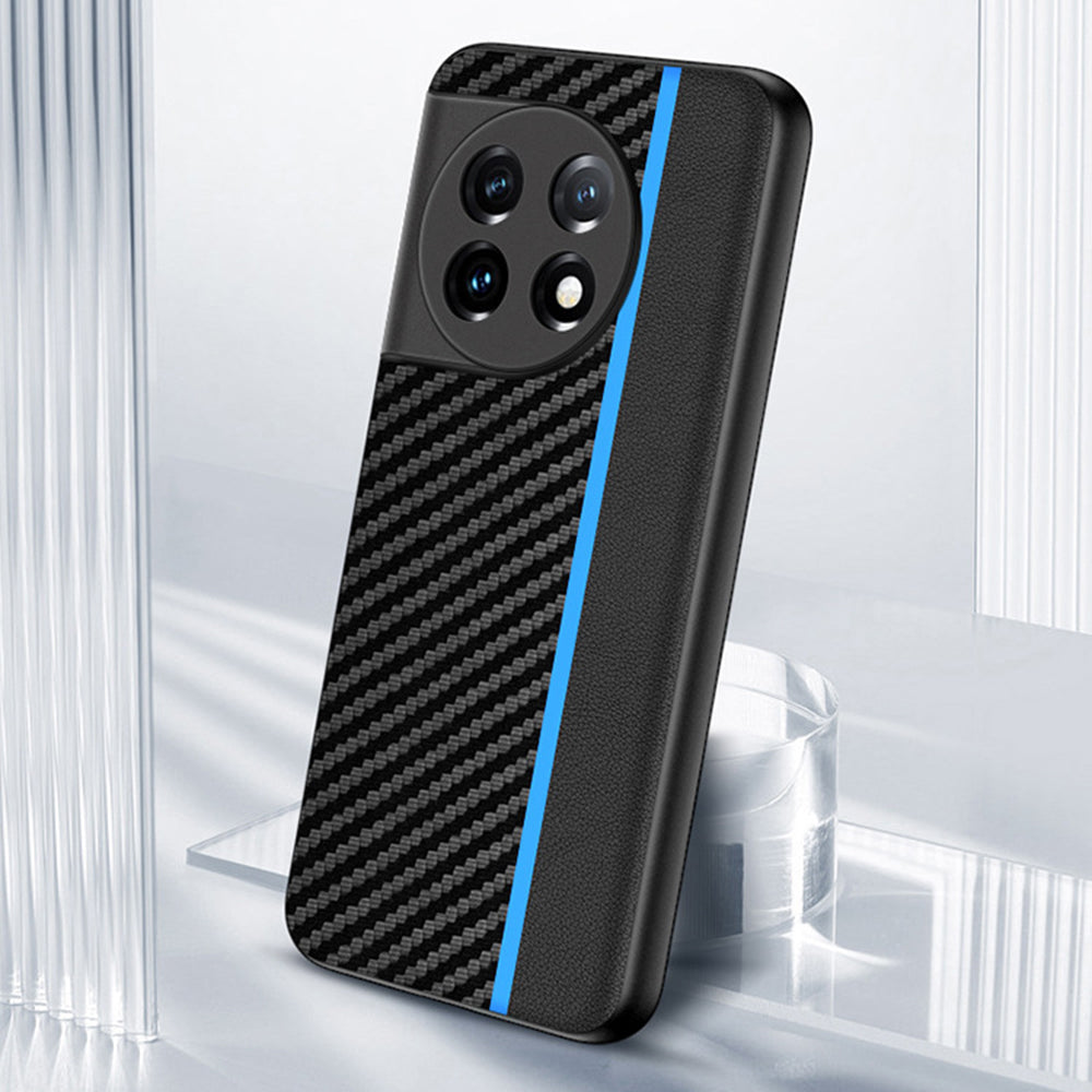 For OnePlus 11 5G PU Leather Coated TPU Case Ultra Slim Carbon Fiber Texture Anti-scratch Phone Cover - Solid Color / Green