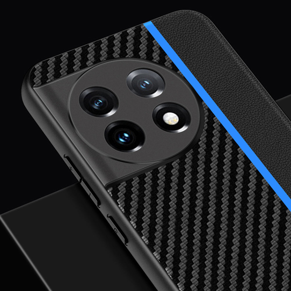 For OnePlus 11 5G PU Leather Coated TPU Case Ultra Slim Carbon Fiber Texture Anti-scratch Phone Cover - Solid Color / Green