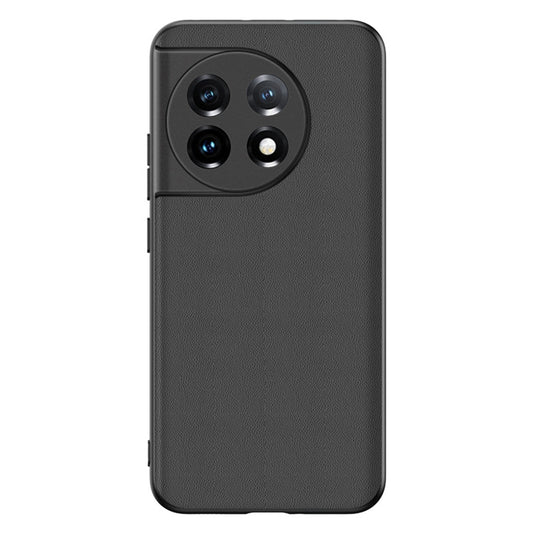 For OnePlus 11 5G PU Leather Coated TPU Case Ultra Slim Carbon Fiber Texture Anti-scratch Phone Cover - Solid Color / Black