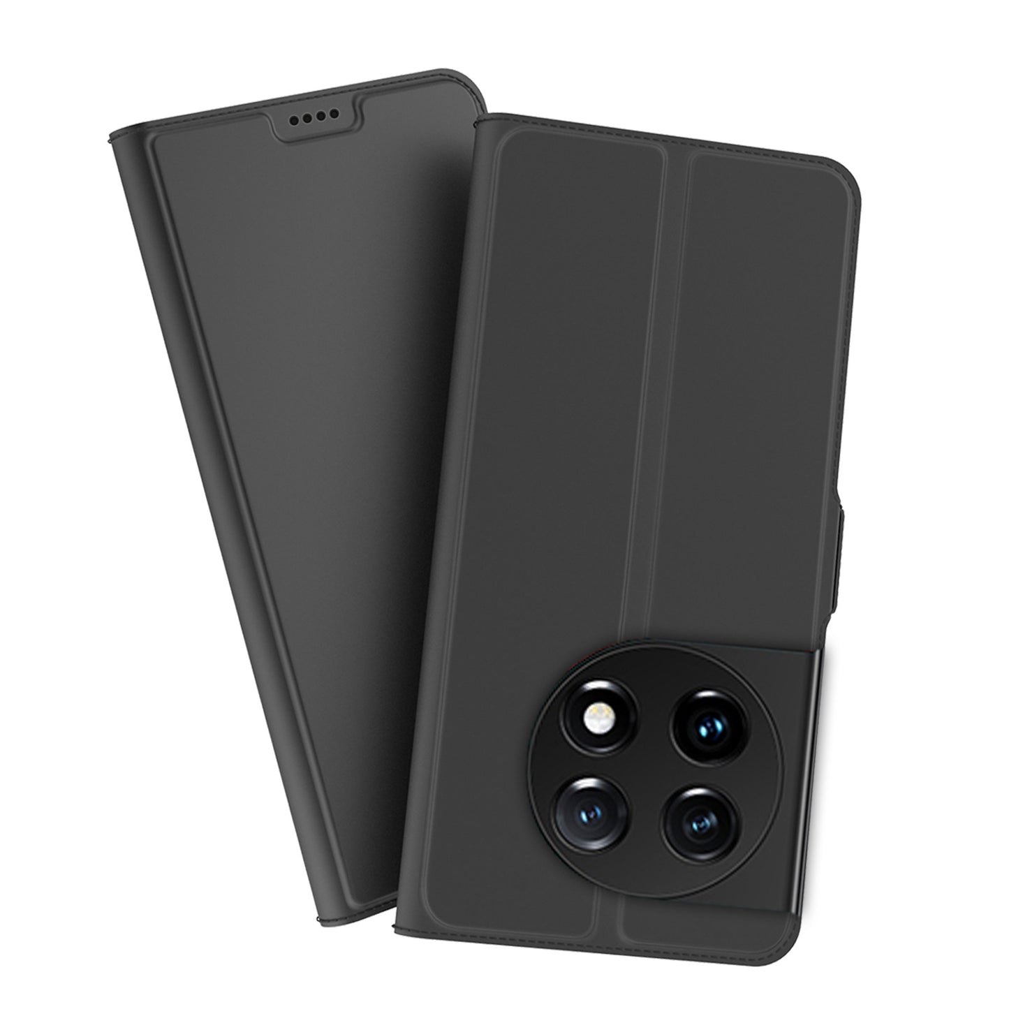 For OnePlus 11 5G Flip Folio Phone Cover Stand Card Holder PU Leather + Inner TPU Protective Magnetic Phone Case - Black