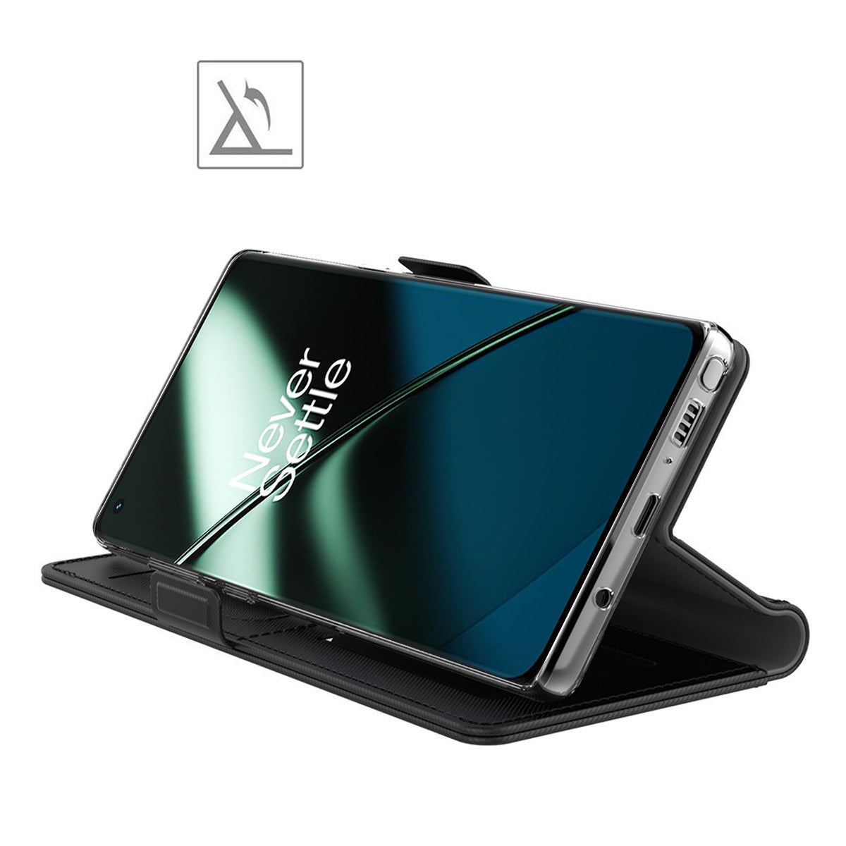 Anti-fall Phone Case for OnePlus 11 5G, PU Leather+TPU Foldable Stand Card Holder Magnetic Phone Cover with Makeup Mirror - Blue
