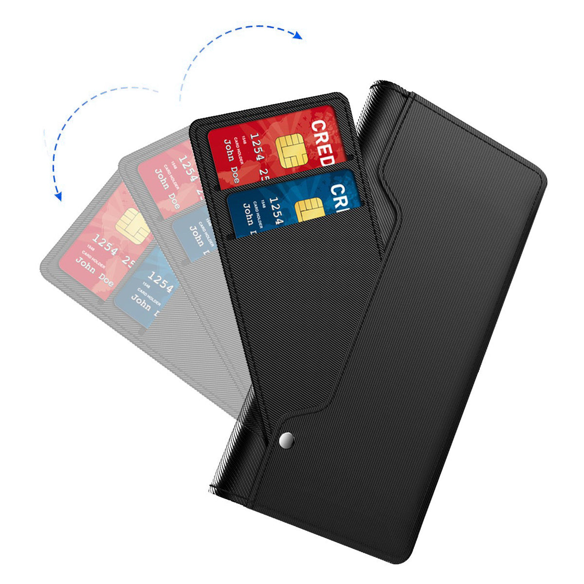 Anti-fall Phone Case for OnePlus 11 5G, PU Leather+TPU Foldable Stand Card Holder Magnetic Phone Cover with Makeup Mirror - Blue