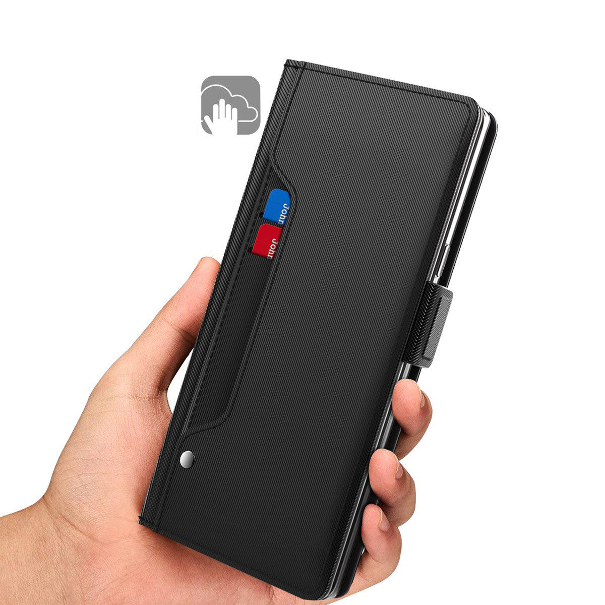 Anti-fall Phone Case for OnePlus 11 5G, PU Leather+TPU Foldable Stand Card Holder Magnetic Phone Cover with Makeup Mirror - Blue