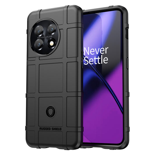 Soft TPU Case for OnePlus 11 5G, Rugged Square Grid Texture Drop-proof Phone Cover - Black
