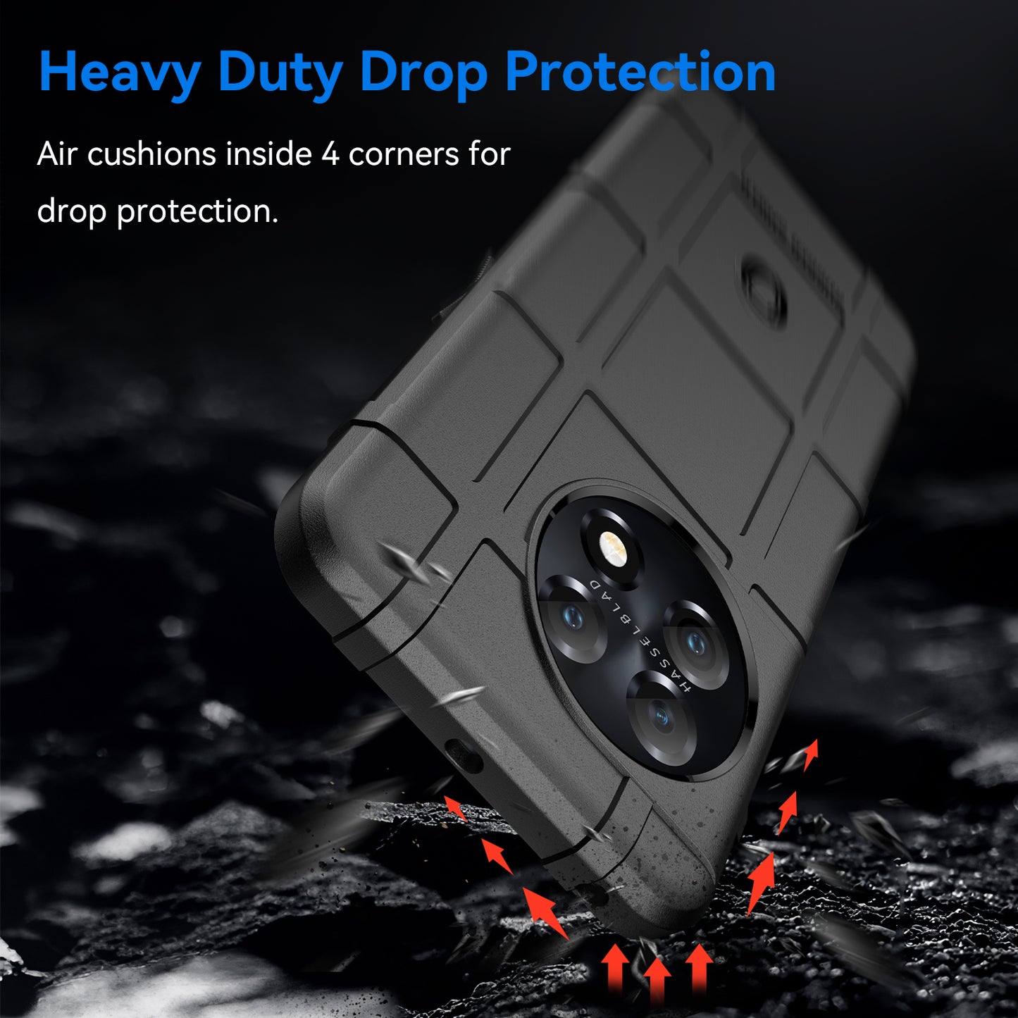 Soft TPU Case for OnePlus 11 5G, Rugged Square Grid Texture Drop-proof Phone Cover - Black