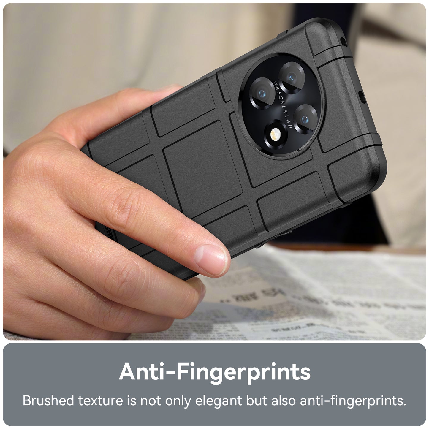 Soft TPU Case for OnePlus 11 5G, Rugged Square Grid Texture Drop-proof Phone Cover - Black