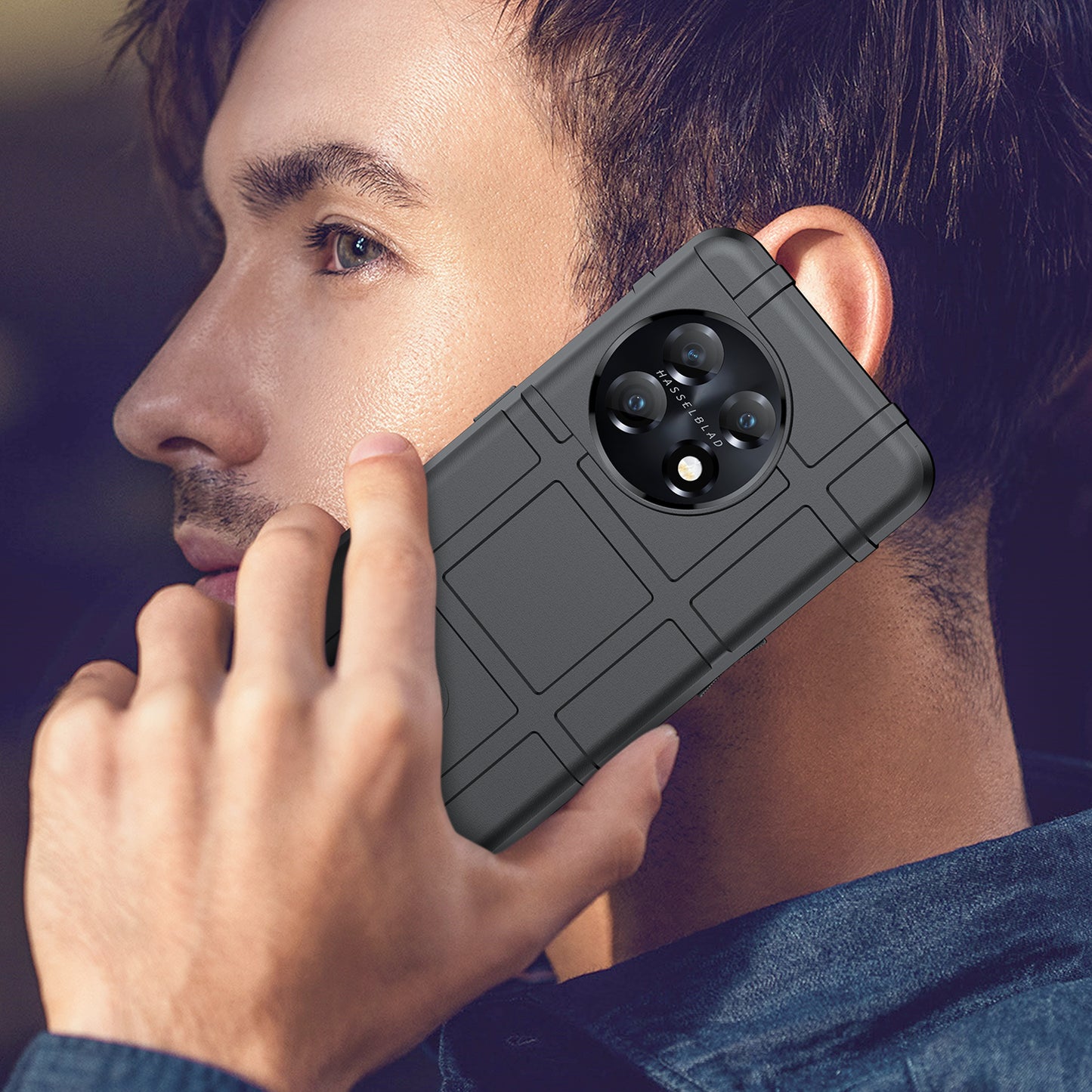 Soft TPU Case for OnePlus 11 5G, Rugged Square Grid Texture Drop-proof Phone Cover - Black