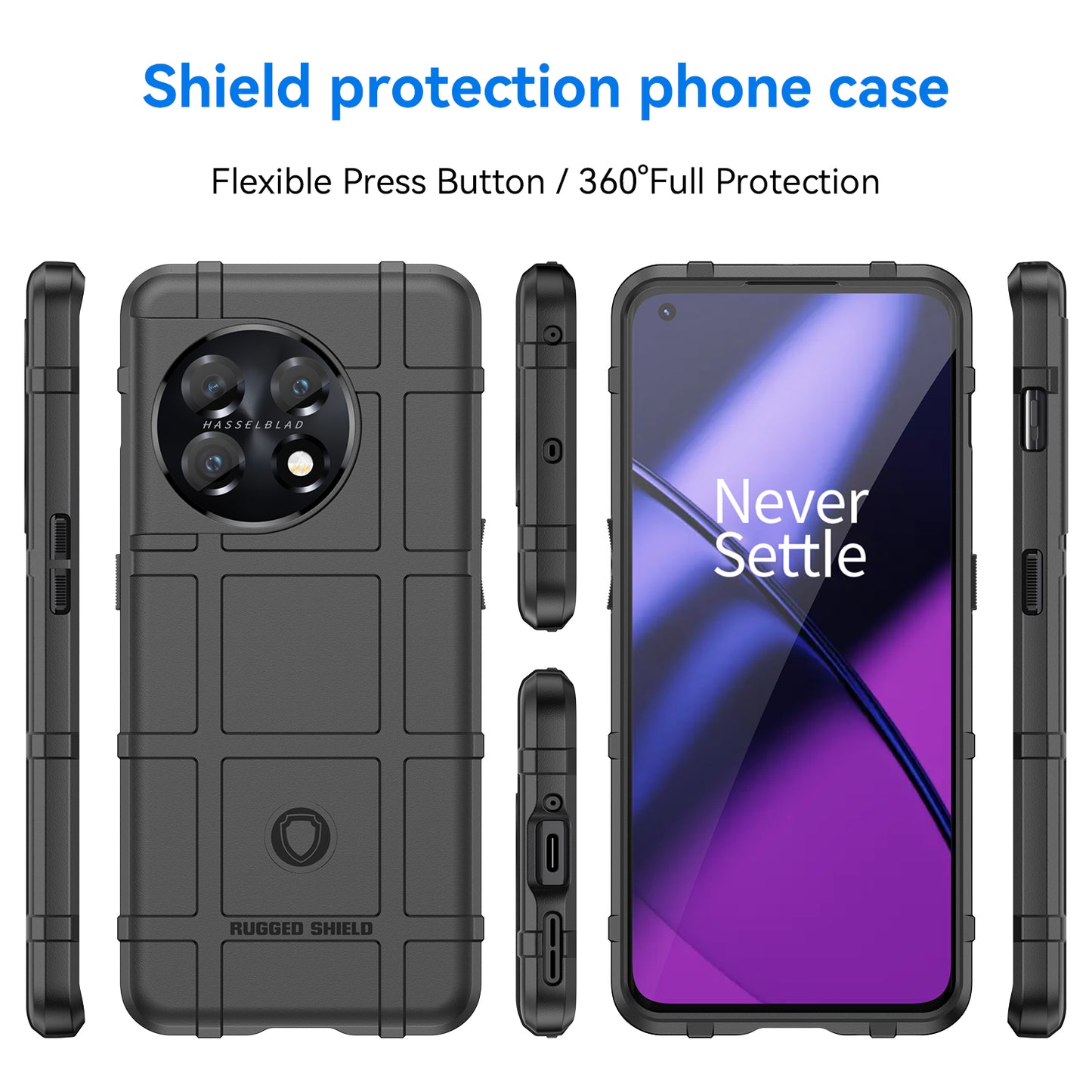 Soft TPU Case for OnePlus 11 5G, Rugged Square Grid Texture Drop-proof Phone Cover - Black