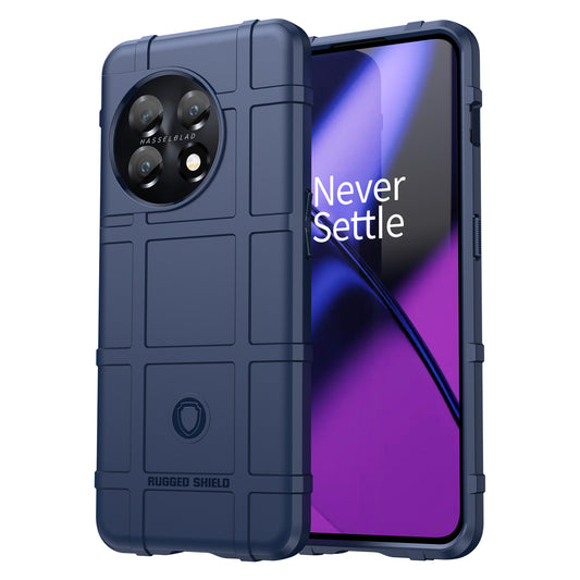 Soft TPU Case for OnePlus 11 5G, Rugged Square Grid Texture Drop-proof Phone Cover - Blue