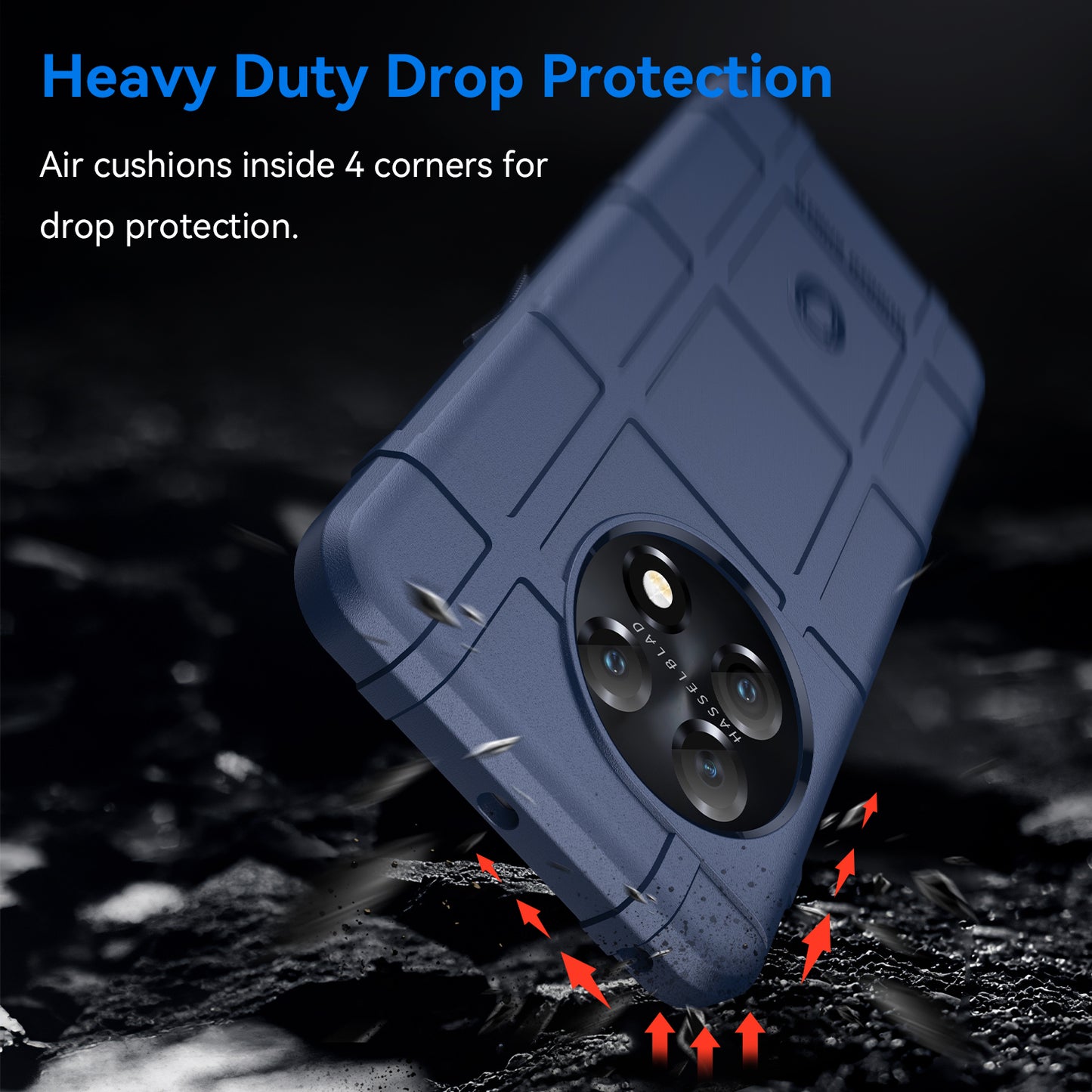 Soft TPU Case for OnePlus 11 5G, Rugged Square Grid Texture Drop-proof Phone Cover - Blue