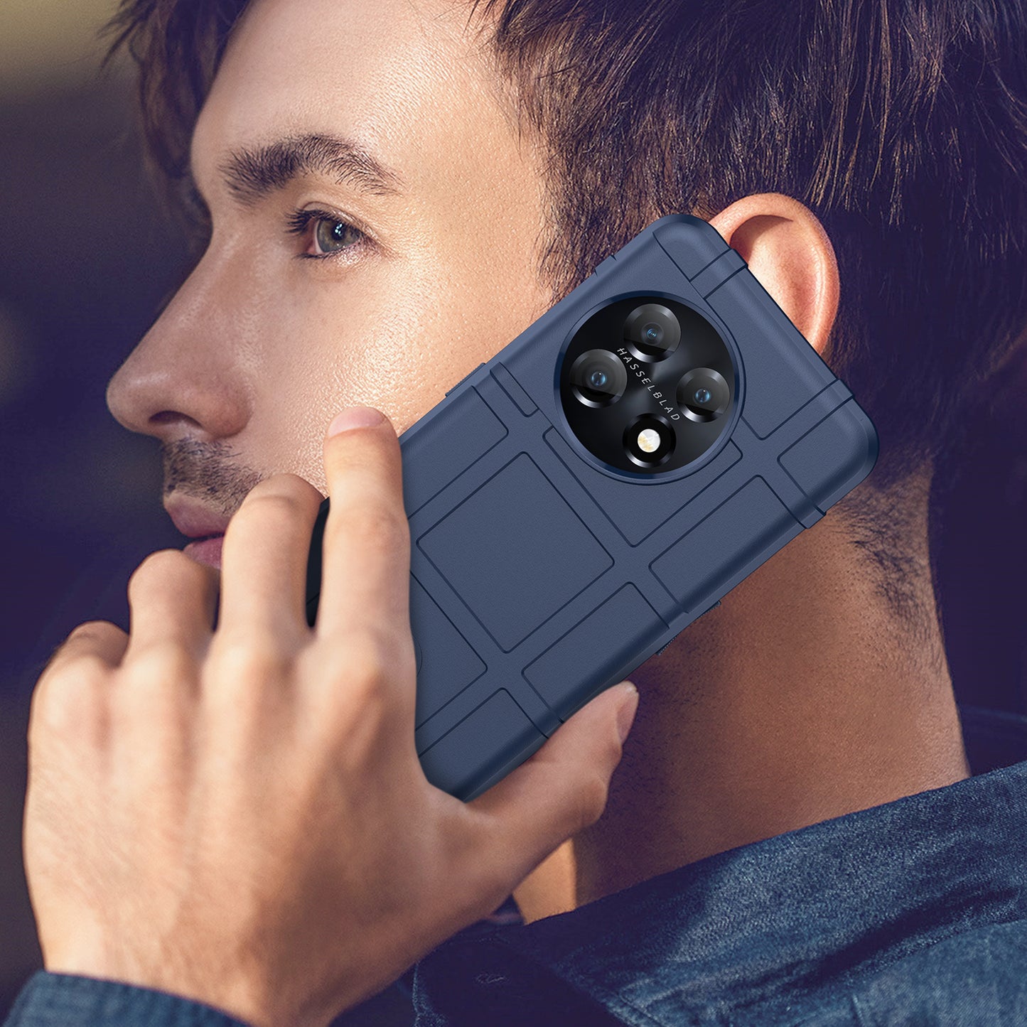Soft TPU Case for OnePlus 11 5G, Rugged Square Grid Texture Drop-proof Phone Cover - Blue