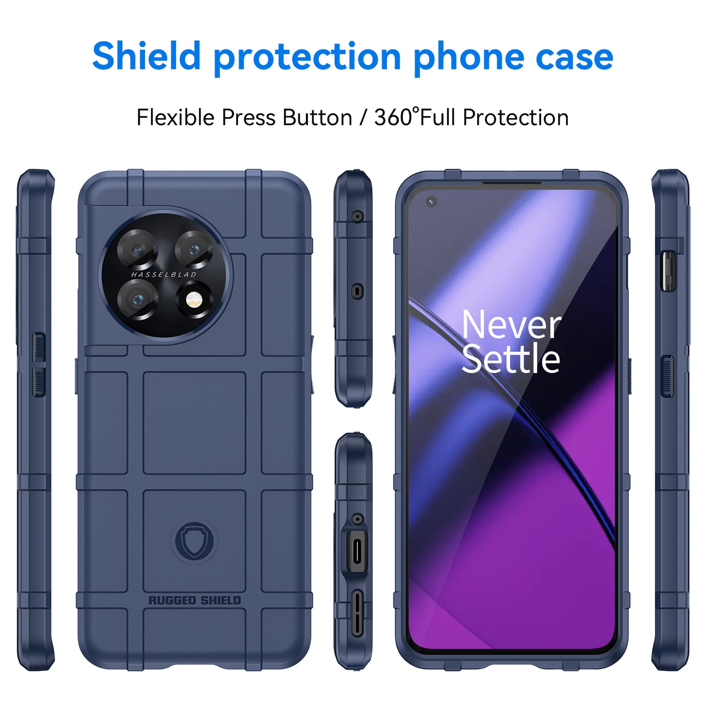 Soft TPU Case for OnePlus 11 5G, Rugged Square Grid Texture Drop-proof Phone Cover - Blue