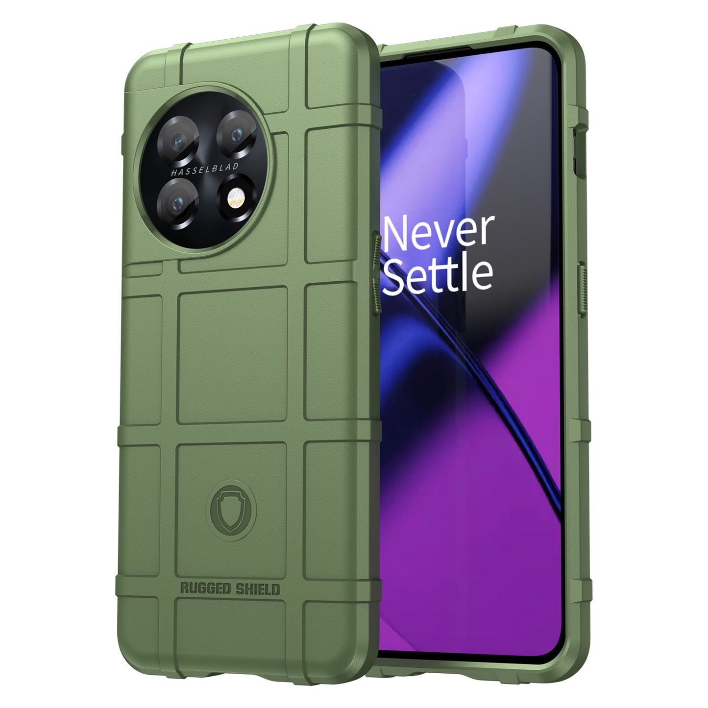 Soft TPU Case for OnePlus 11 5G, Rugged Square Grid Texture Drop-proof Phone Cover - Green